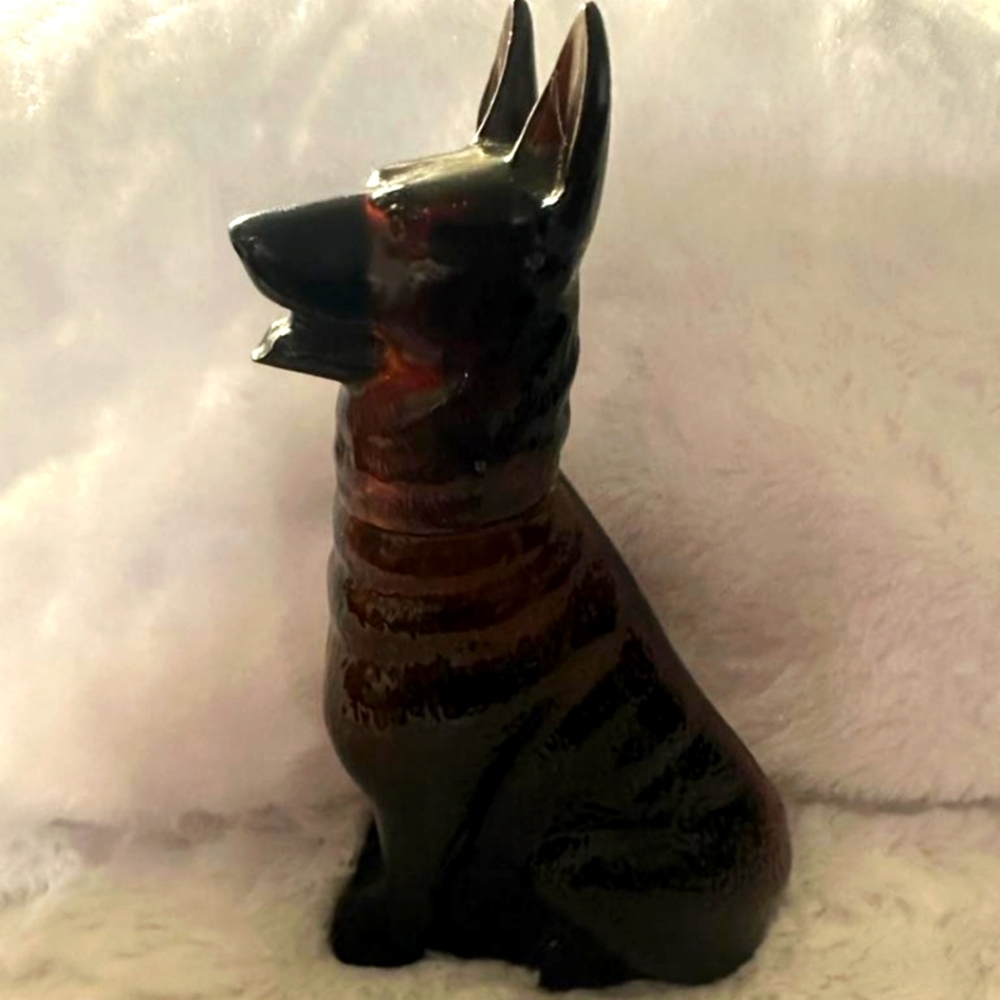 Avon|Vintage Amber Pressed Glass German Shepherd Cologne/Aftershave Empty Bottle
